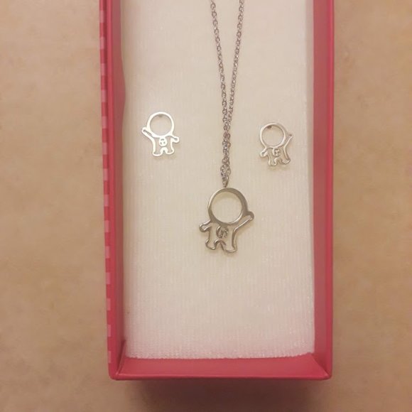 🛒3 for $15 Sale!! Doraemon Astronaut Bell Necklace & Earrings Set - Picture 2 of 2
